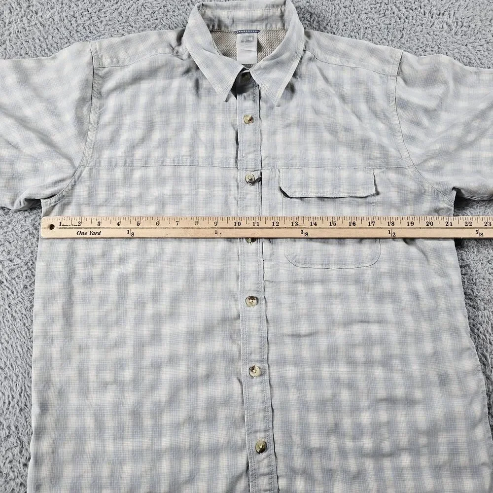 North Face Shirt Mens Medium Gray Tartan Plaid Button Up Pockets Hiking Outdoor
